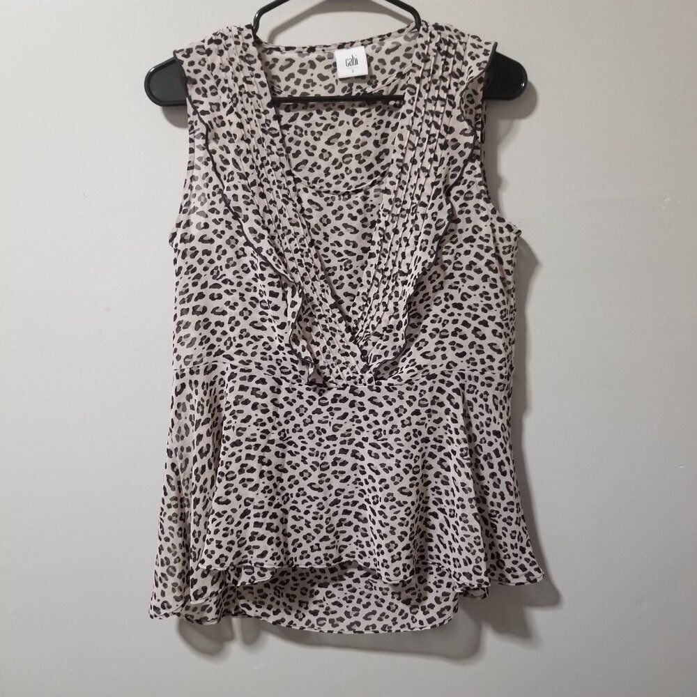 Cabi Leopard Flutter Ruffle Tank Top Blouse 3612 Polyester Sheer Small